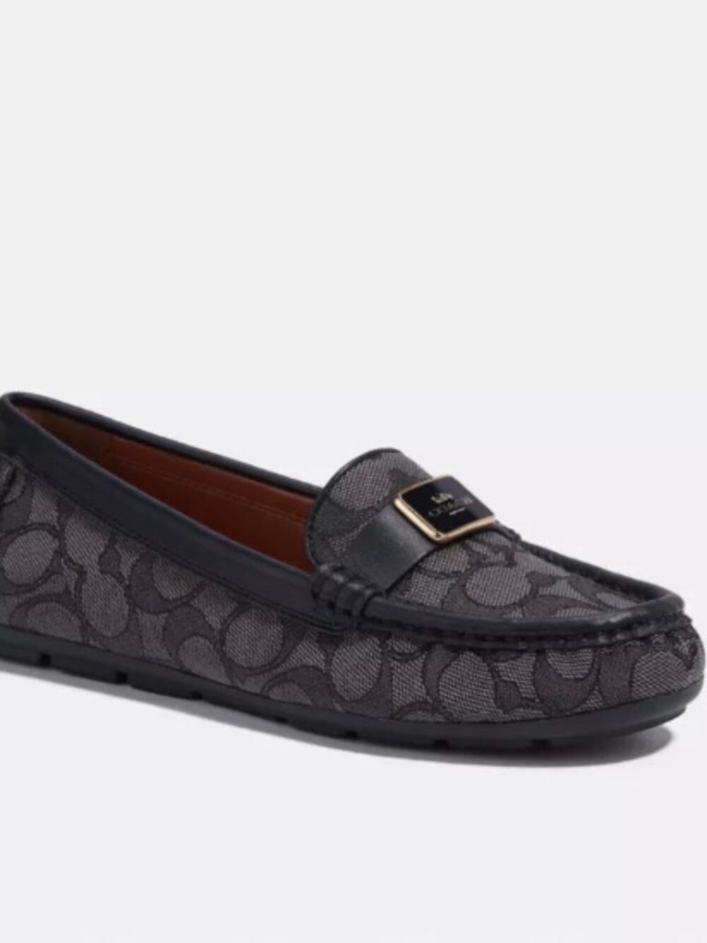 Coach Mona Driver Signature Jacquard Smoke Coal Black Loafers Flats Size 9B New - Picture 3 of 16